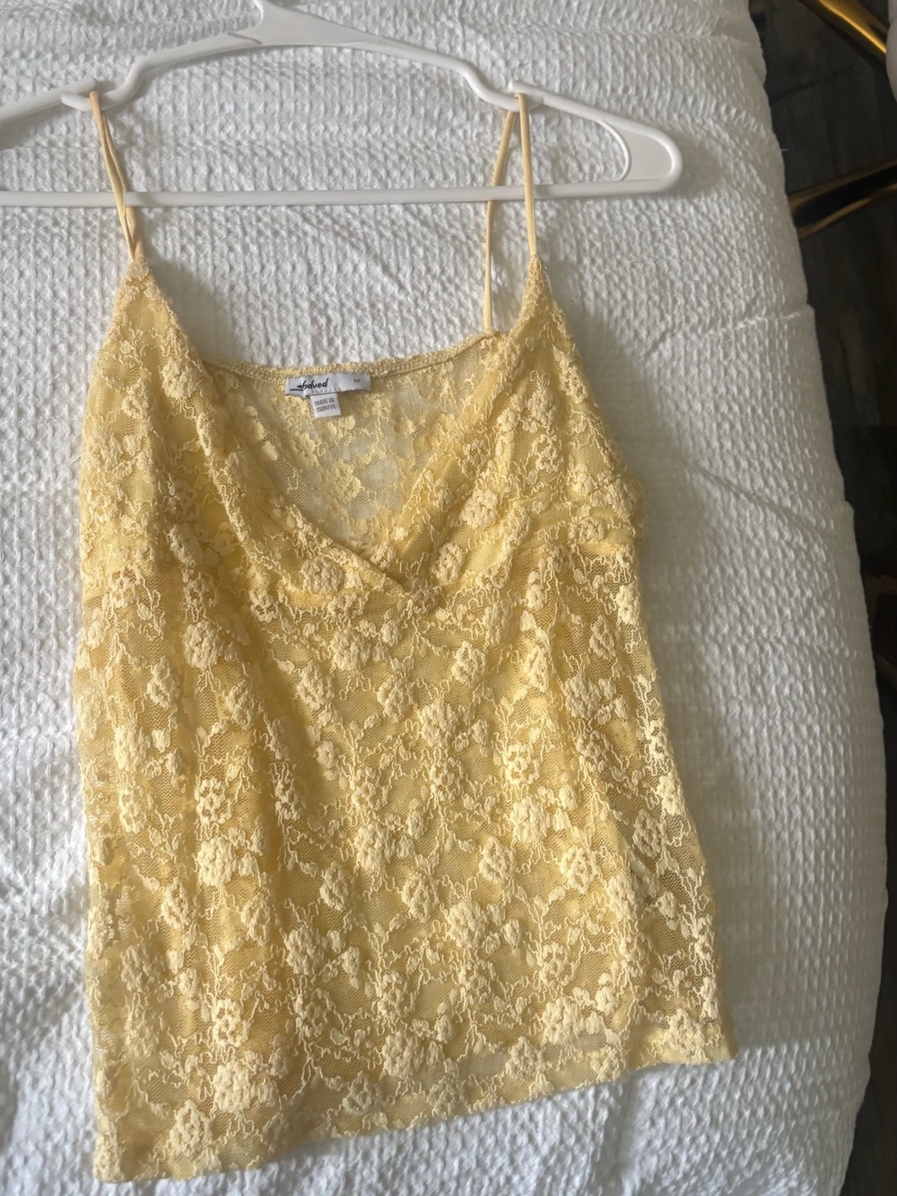 Feminine Lace Camisole in Soft Yellow - Women's V-Neck Cami